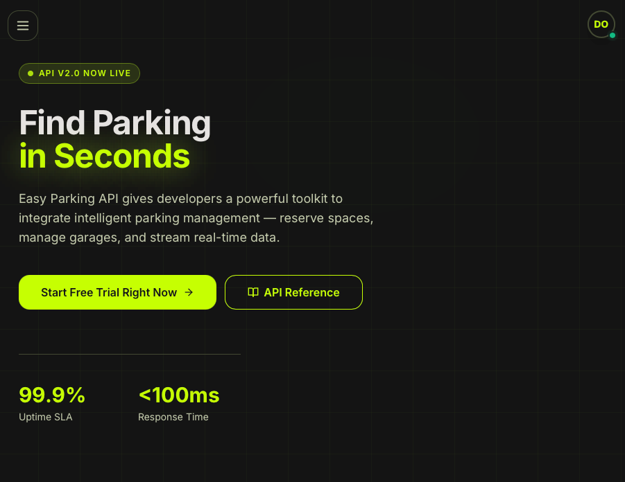 Easy Parking API Documentation Screenshot